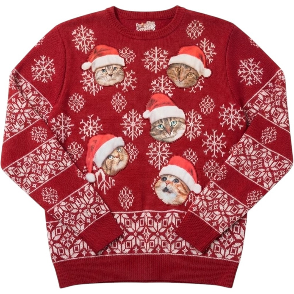 Party Sweater Cats Ugly Christmas XL Red Santa Snowflake Patch Holiday Festive